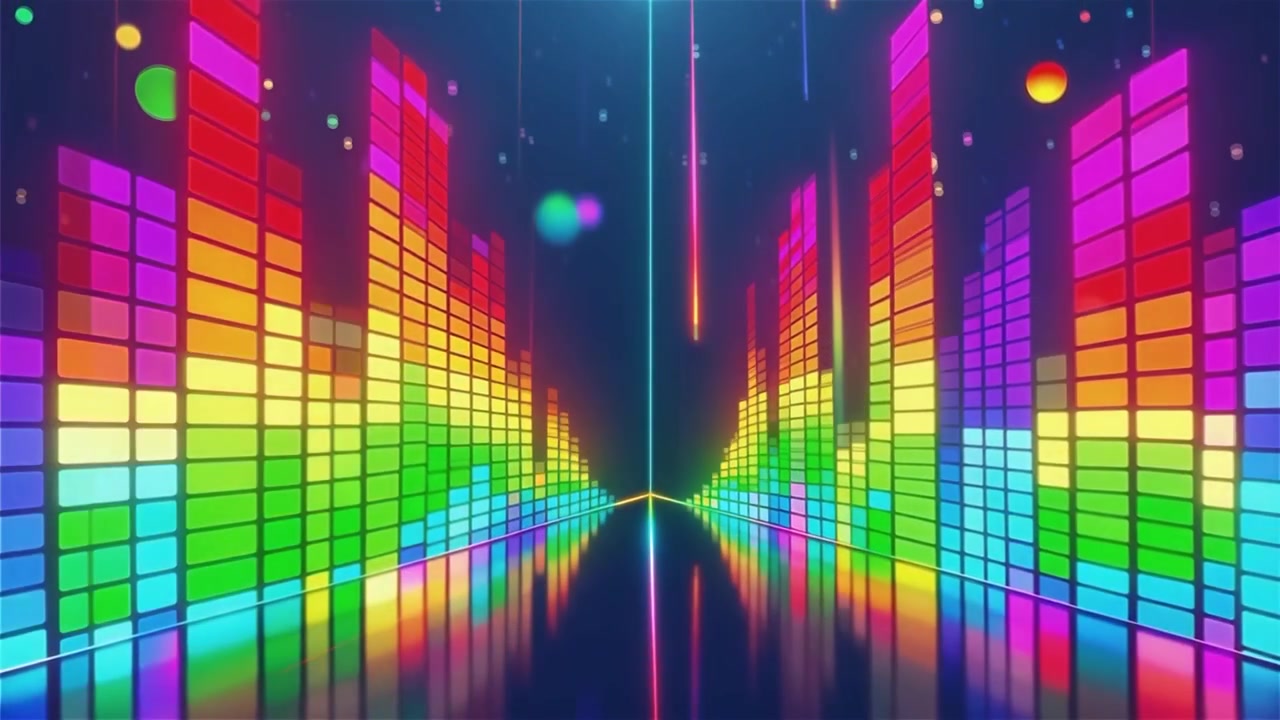 Futuristisk regnbuefarvet neon musik equalizer visualisering baggrund.