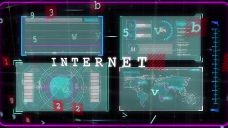 animation of cyber attack warning and data processing on interface