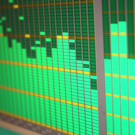 music studio audio mixer with digital display showing audio waves. recording studio
