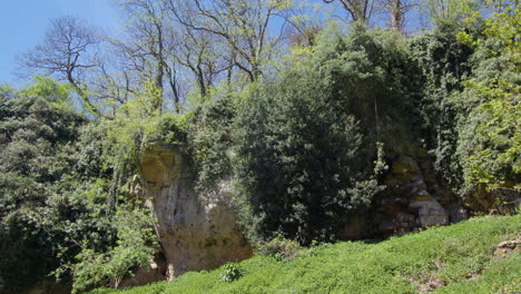 amplia toma en el medio de la pendiente de piedra caliza en el desfiladero de pedra caliza con vegetación, acantilados de creswell