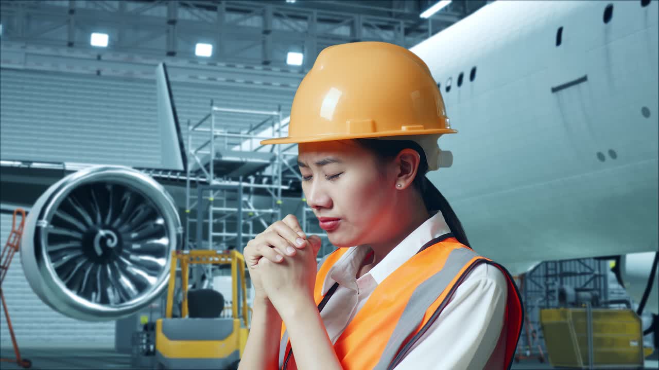 걱정스러운 비행기 엔지니어