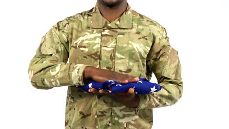 portrait of military soldier saluting