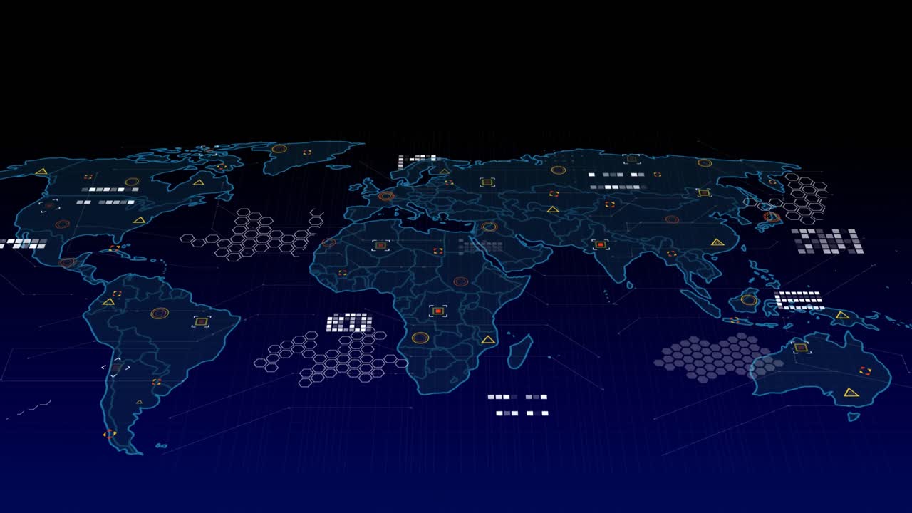 animación del procesamiento de datos sobre el mapa del mundo