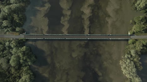 aerial view of a railroad bridge over a river