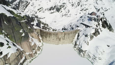 aerial of a dam in winter