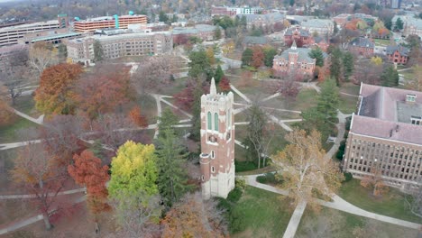 beaumont tower at michigan state university with drone video circling