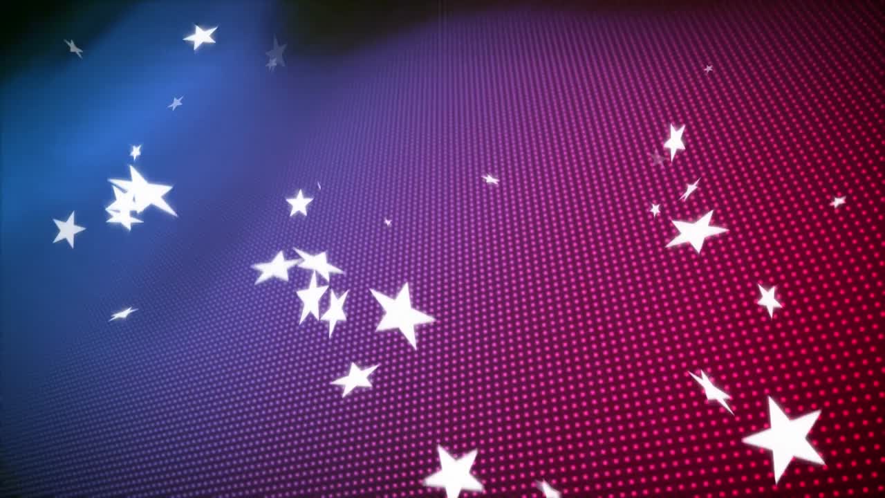 보라색 배경 위에 떨어지는 별들의 애니메이션