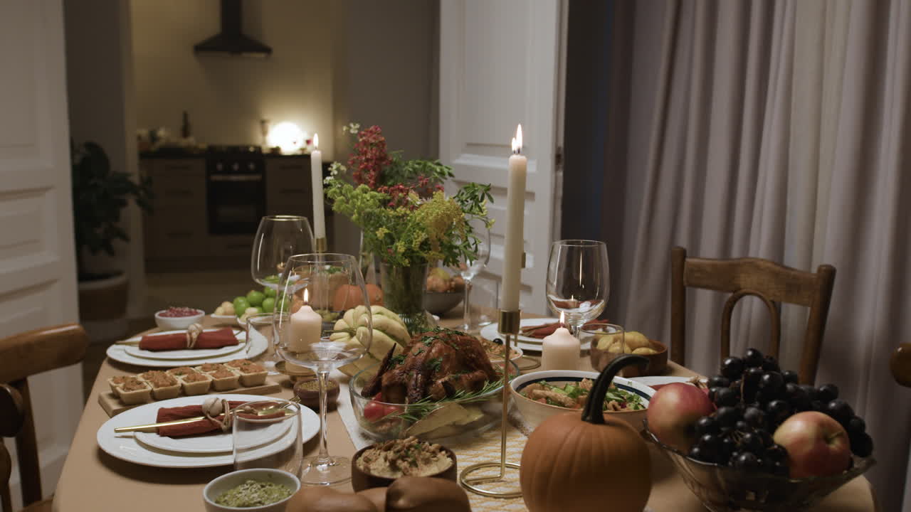 A beautifully set Thanksgiving dinner table ready for a festive celebration