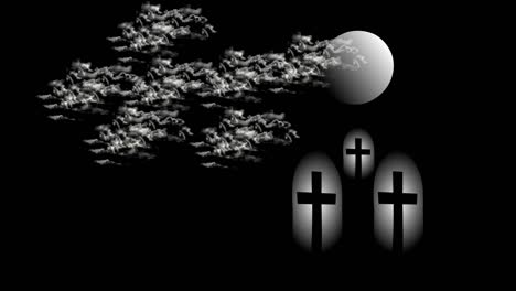 Animación-De-Nubes-Cruzando-La-Luna-En-El-Cementerio