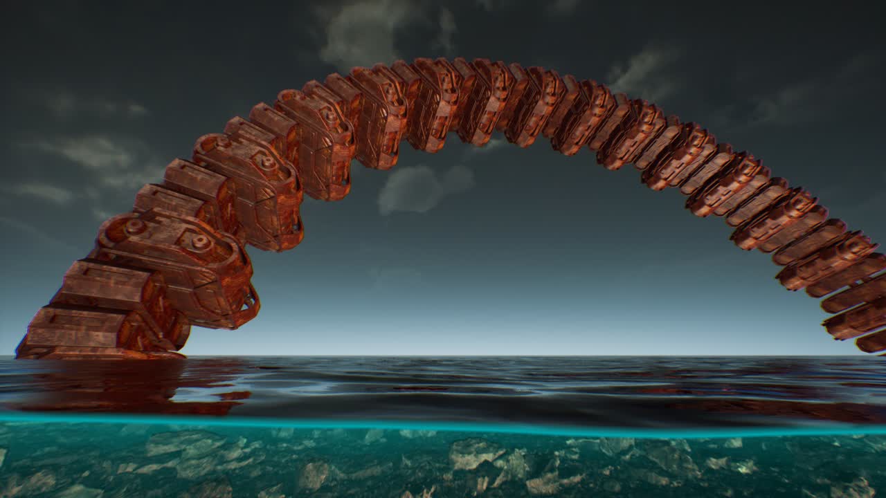 바다에서 오래된 부서진 ufo 외계인 우주선