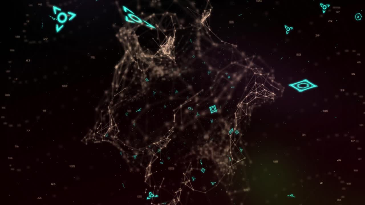 검은색 배경에 데이터 처리의 애니메이션과 qr 코드