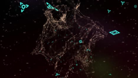 animación del procesamiento de datos y código qr en fondo negro