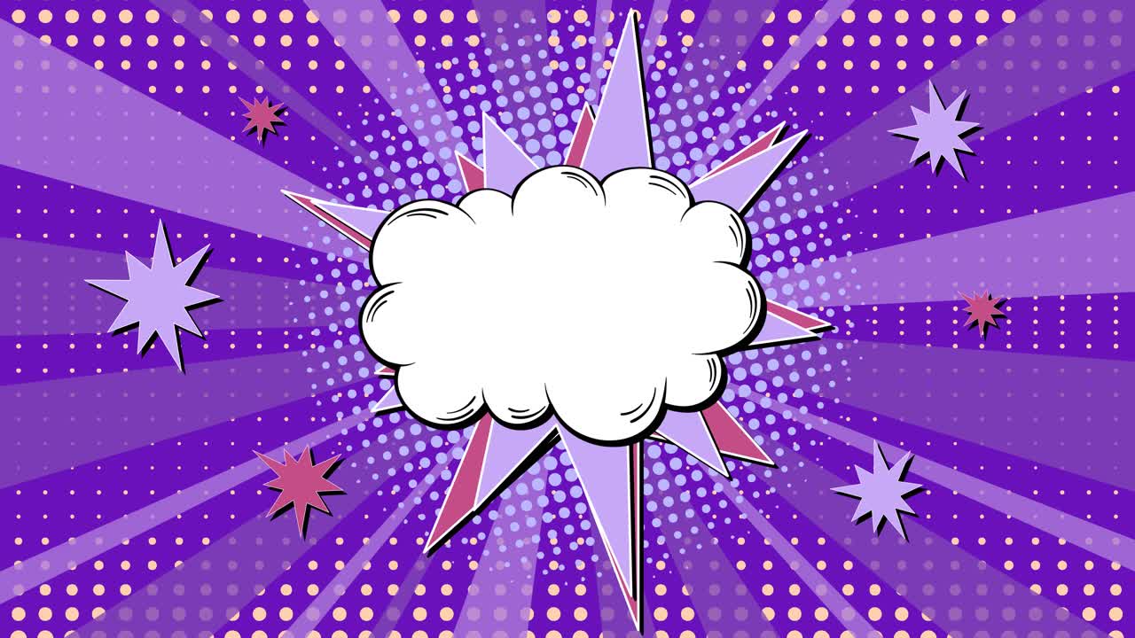 explosión dinámica al estilo de los cómics en tonos púrpuras