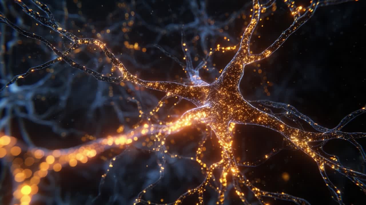 Exploring the Intricate Structure of Neurons: A Close-Up View of Neural Pathways and Their Glowing Connections Representing Neural Activity