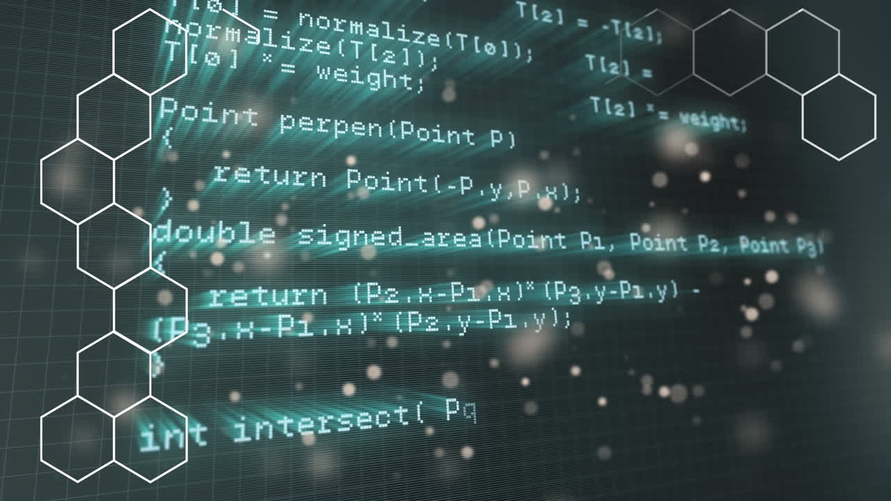 Animation of data processing on dark background