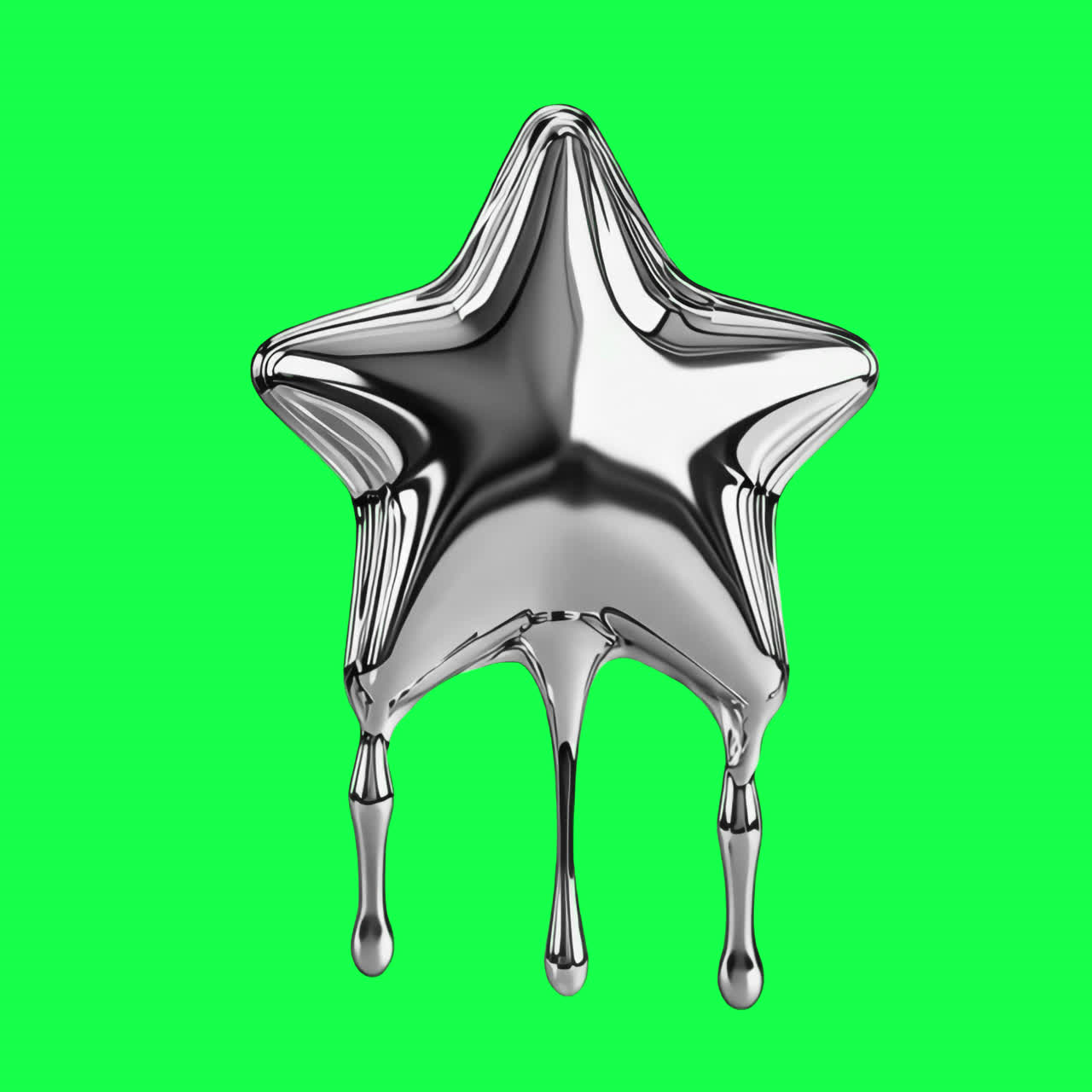 Metallic star with melting effect animation isolated asset, transparent 4K video, alpha channel