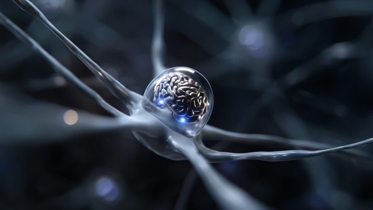 Intricate Visualization of a Neuron with a Glowing Brain at Its Core, Representing the Complex Interactions within Neural Networks and Cognitive Processes