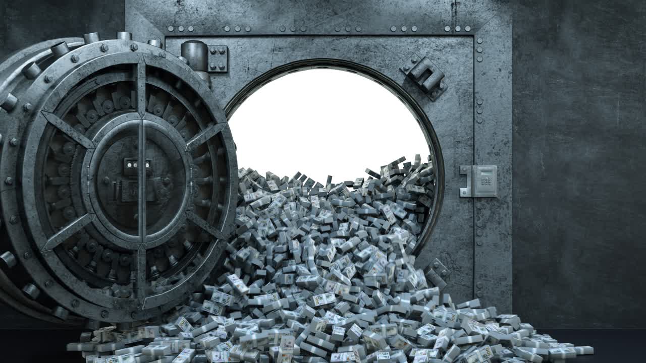 Opening of the vault door in bank on a white background