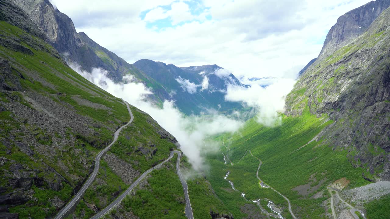 Troll's Path Trollstigen or Trollstigveien winding mountain road.