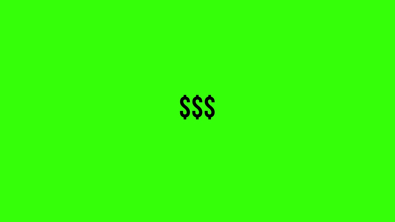 Black dollar symbols animate on green screen