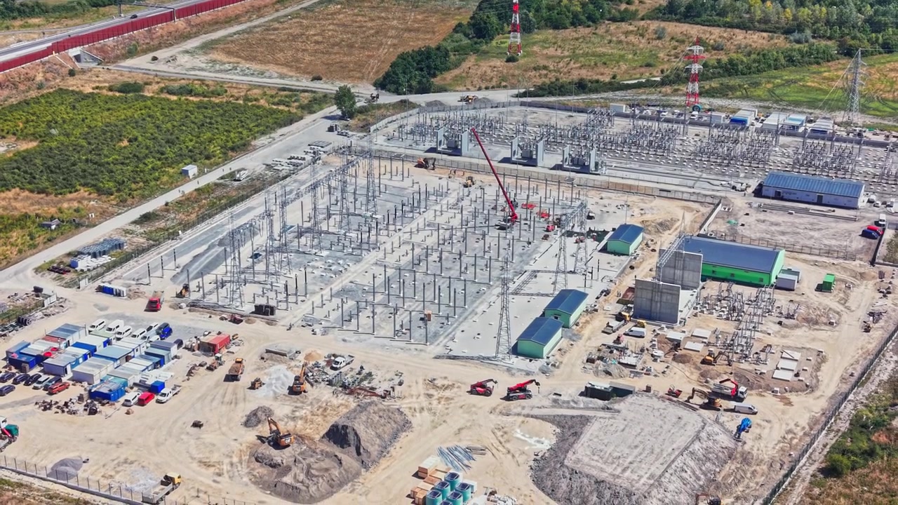 Construction site of power station in rural area during day