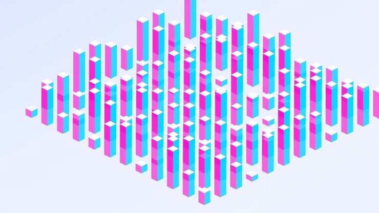 Abstract 3D Bar Graph Animation with Pink and Blue Cubes