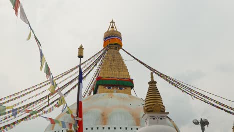 swayambhu temple amidst waving tibetan flags in kathmandu, nepal (high-res footage)