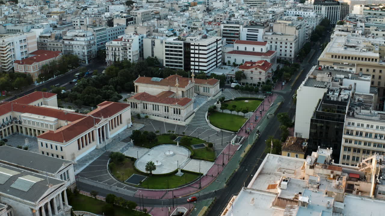 Aerial view of Athens city center, including the Parliament building and surrounding area