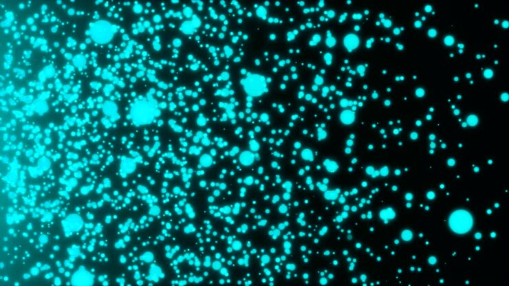 Many abstract small blue particles in space, computer generated abstract background