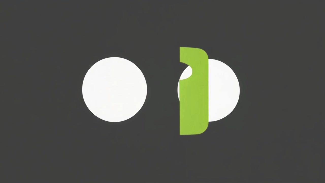 Abstract Animation of Green Shape Transforming into Two White Circles