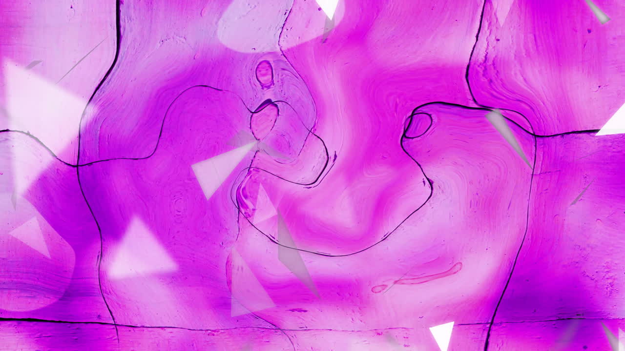 Animation of white shapes over purple liquid background
