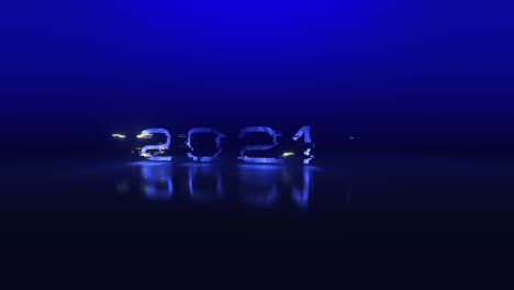 efecto de texto de glitch 3d de tendencia digital 2021 en fondo azul oscuro. 4k 3d rendering seamless loop 2021 efecto de texto de tendencia digital para marketing digital, negocios y tecnología concepto de tráiler de título.