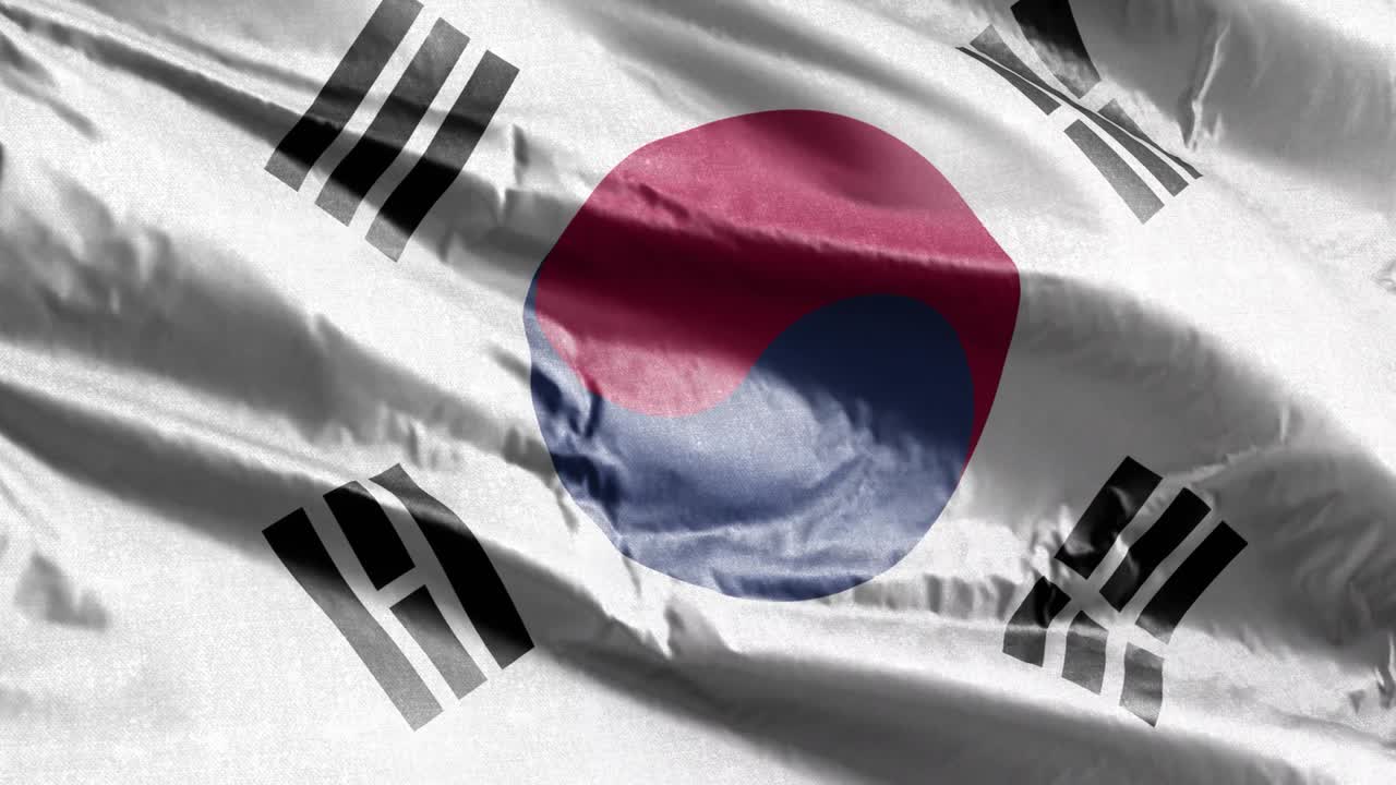 la bandera textil de corea del sur se agita lentamente en el bucle del viento. la bandera surcoreana se balancea suavemente en la brisa. el tejido textil de la tela. el fondo de relleno completo. bucle de 20 segundos.
