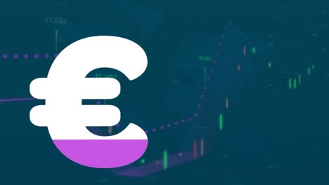 Animación-Del-Signo-Del-Euro-Llenándose-De-Rosa-Sobre-El-Procesamiento-De-Datos-Financieros.