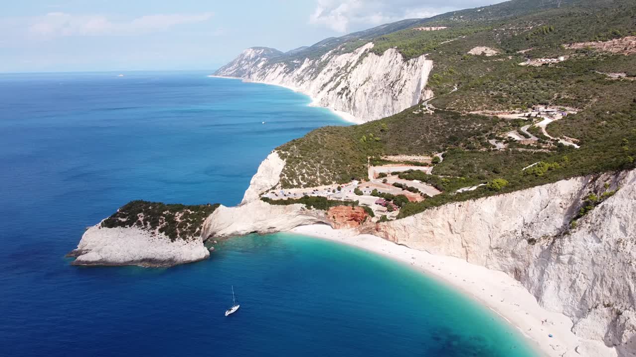 ionian lefkada 섬, 그리스의 porto katsiki 해변 - 공중 반전
