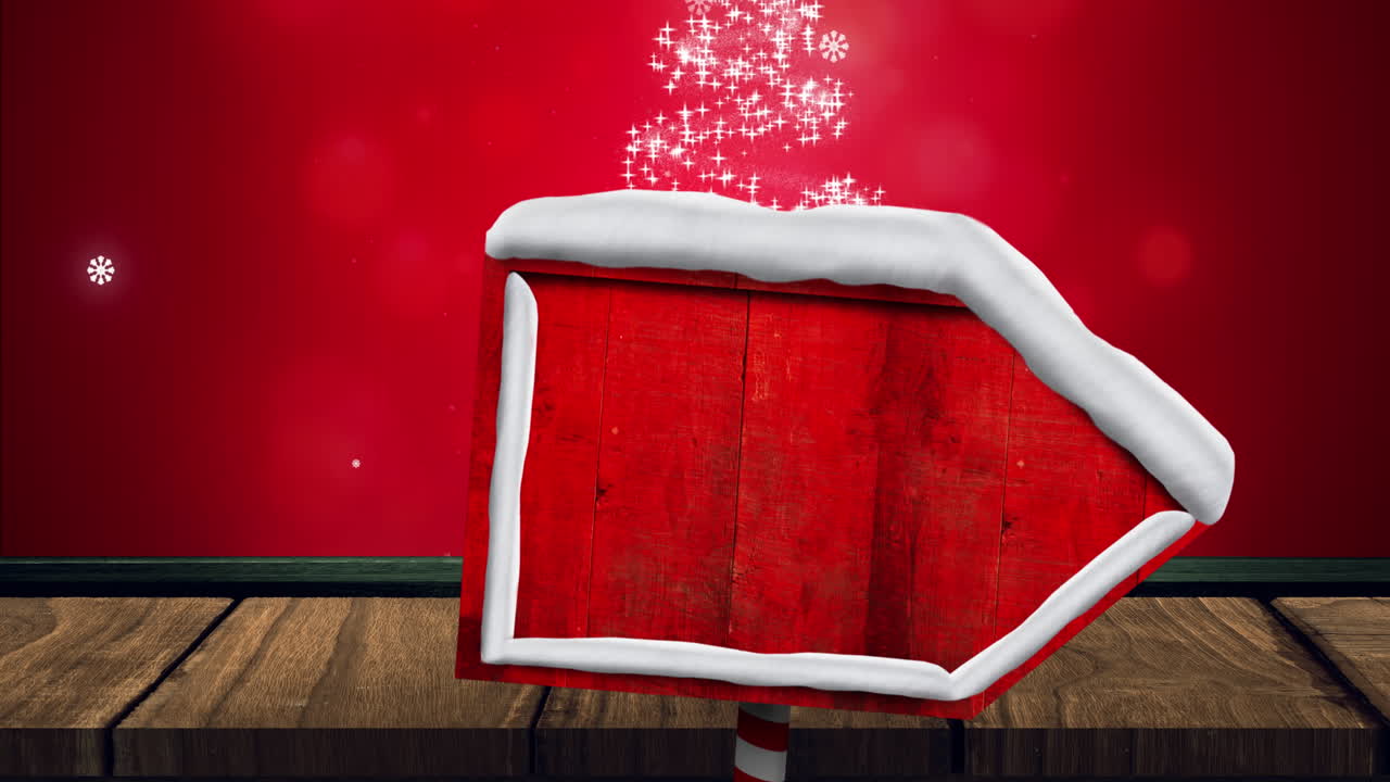 ⁇ 은 배경에 눈이 떨어지고 반 ⁇ 이는 반점 위에 복사 공간이 있는 도로 표지판의 애니메이션