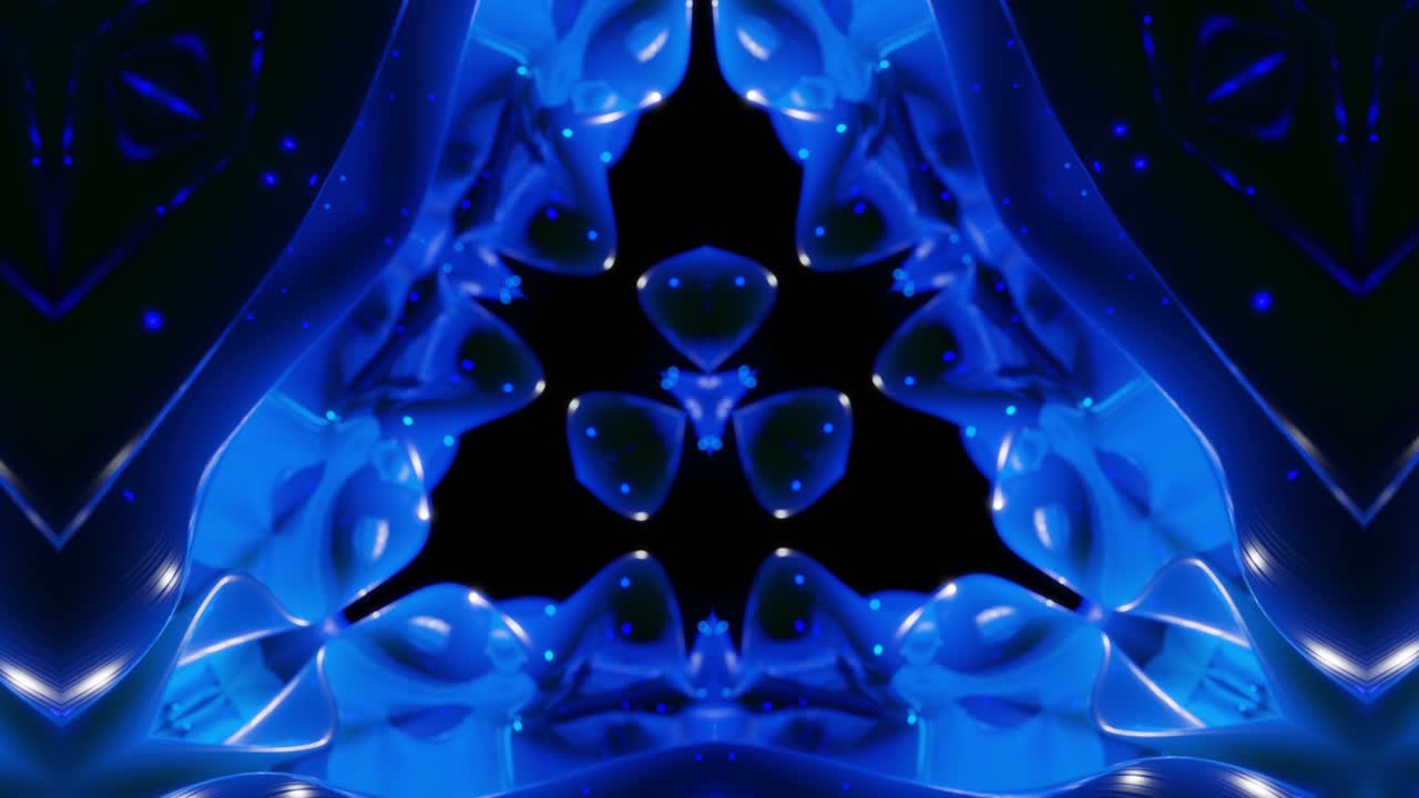 estructuras 3d simétricas abstractas con animación en bucle, gradientes de color azul suave. efecto caleidoscopio con ondas fractales abstractas. hermoso fondo abstracto con patrón 3d. dof