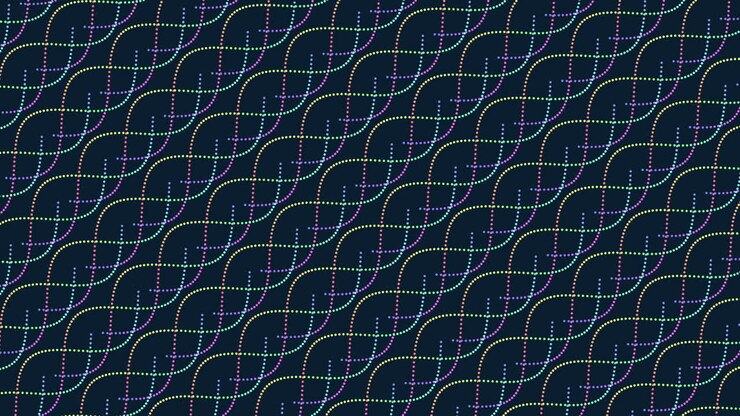 Futuristic waves pattern with neon rainbow color on black gradient