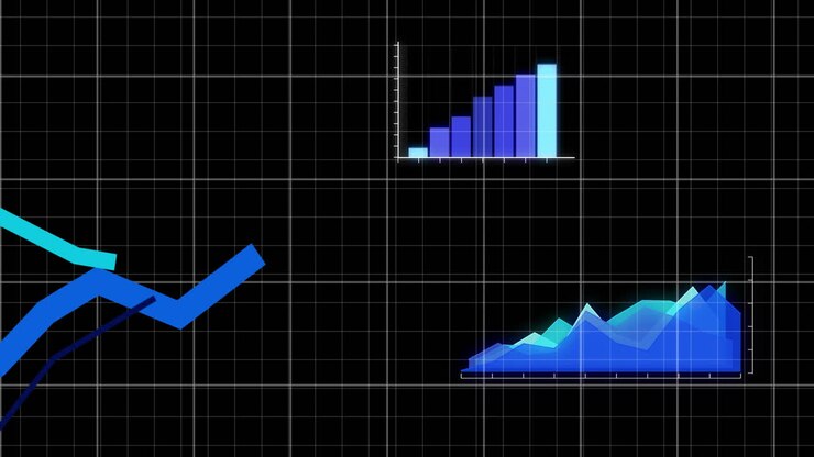 Video of digital interface and data processing over dark background