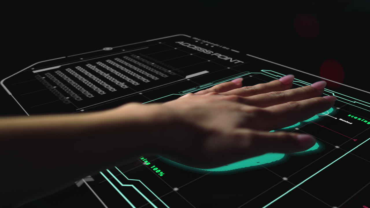 Personal hand identification launching modern digital app successfully closeup