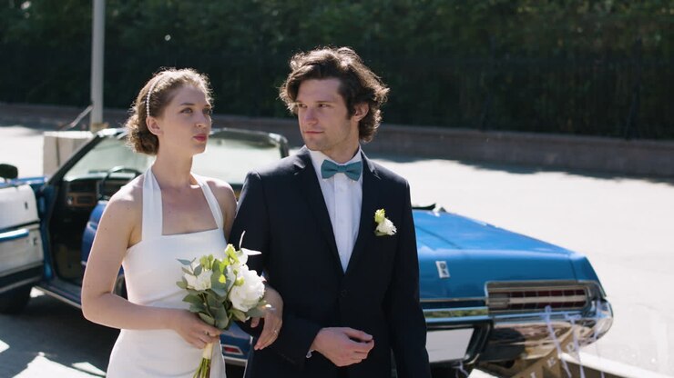Just married couple in the street