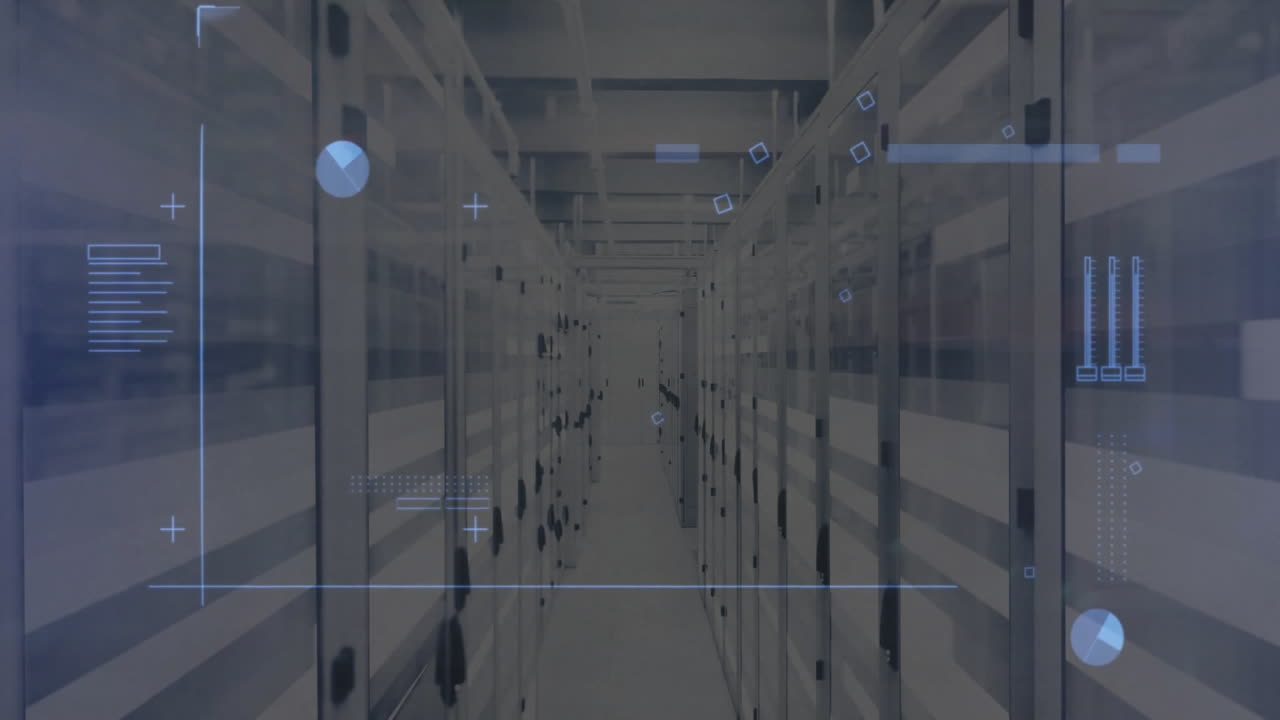 animación del procesamiento de datos en la sala de servidores