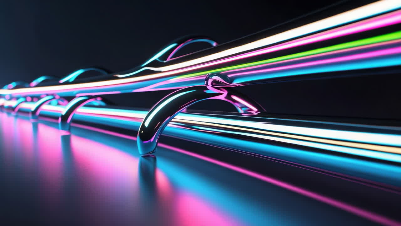 Abstract Glowing Neon Tubes with Reflective Surfaces