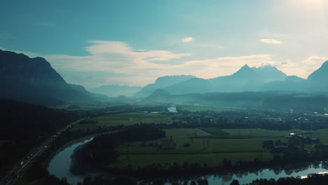 aerial view of a mountain valley in austria