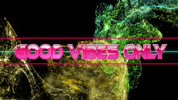 Animation of good vibes text banner over colorful digital waves against black background
