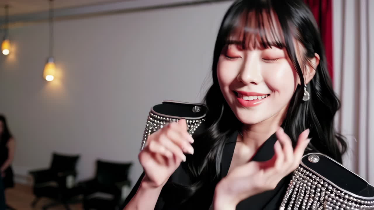 Smiling Woman in Fashionable Jacket