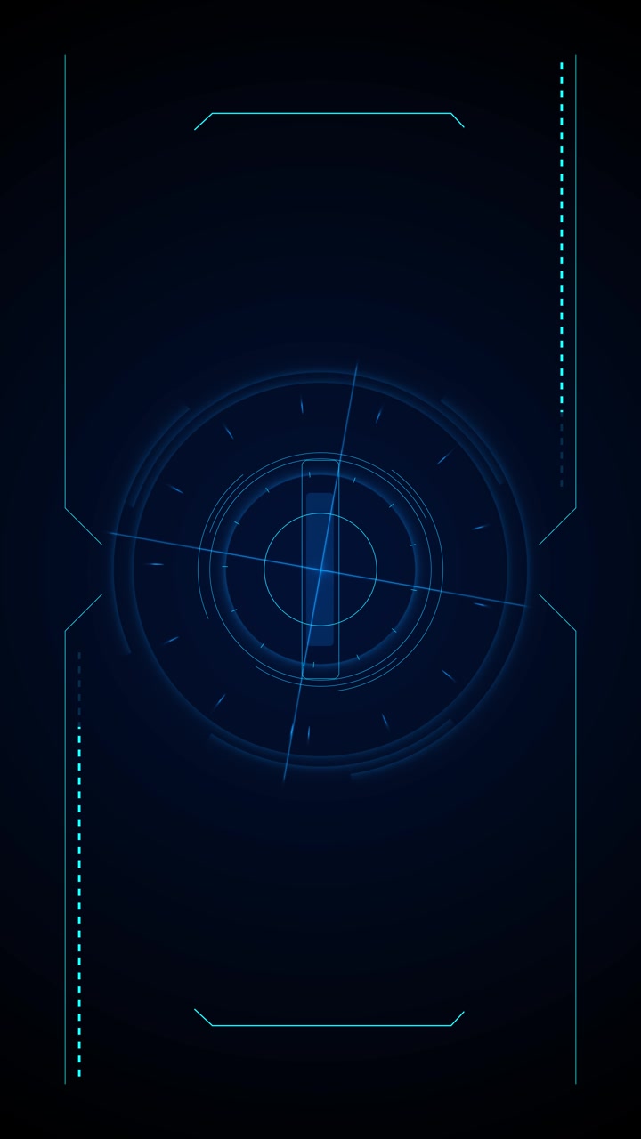 Dark blue sci fi hud display with circular target rings cyan interface lines and clean central space