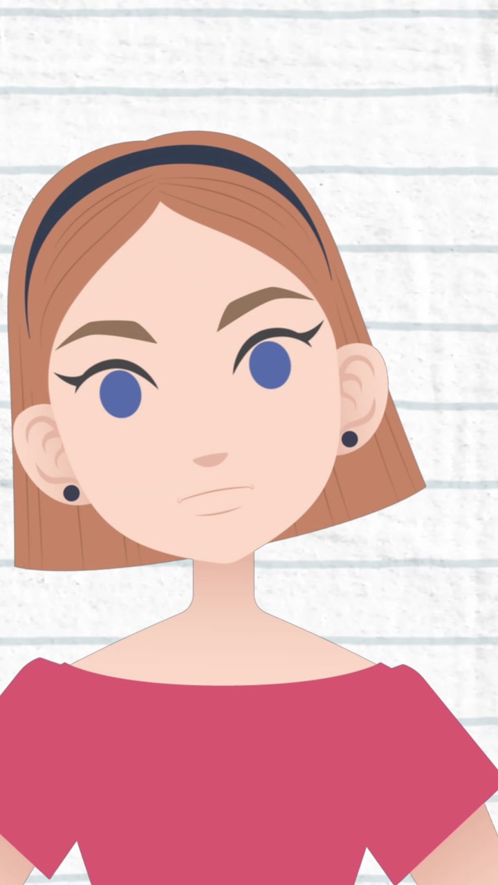 Animazione di una donna che parla con icone scolastiche in sovrimpressione