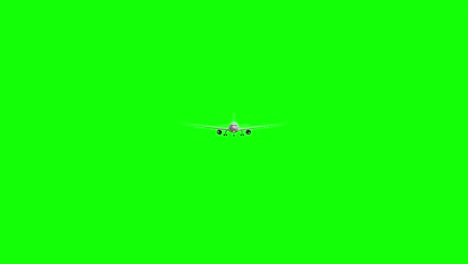 airplane landing and coming towards camera in green screen 4k