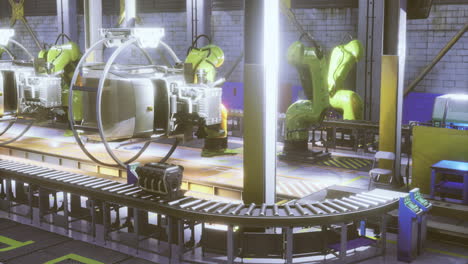 vibrant high tech robotic assembly line in a modern factory